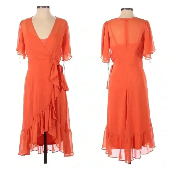 Calvin Klein Orange Ruffle Dress Size 6